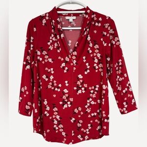 Charter Club Women’s Red Floral V-Neck Blouse